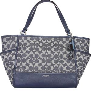 Coach Park Signature Carryall Tote Denim Navy